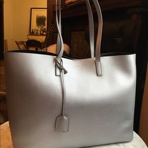 20% SALE! Saint Laurent Shopping Tote in Silver