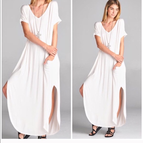 New Arrival • Ivory Side Slit Maxi Dress - Picture 4 of 4