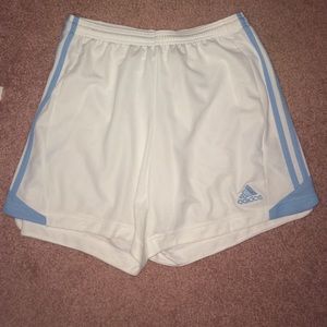 White and blue adidas shorts