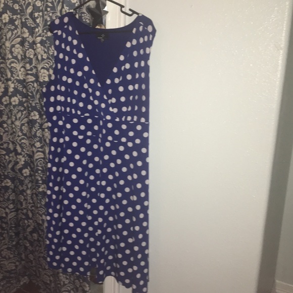 Blue dress with white polka dots