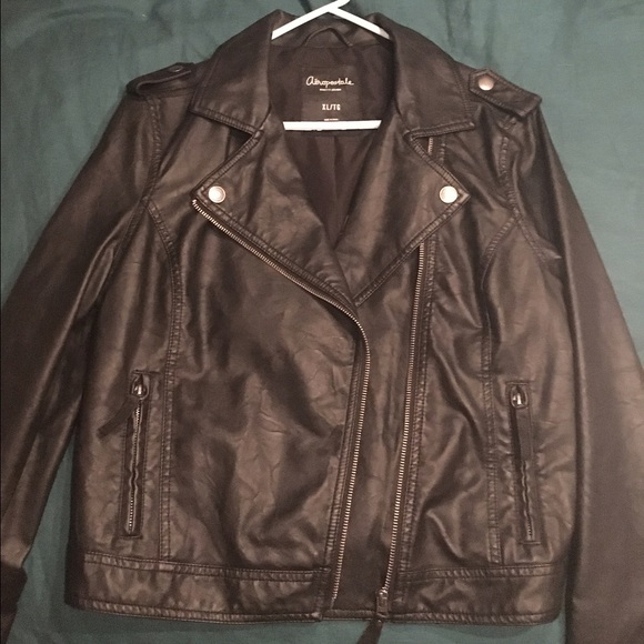Cropped black faux leather moto jacket