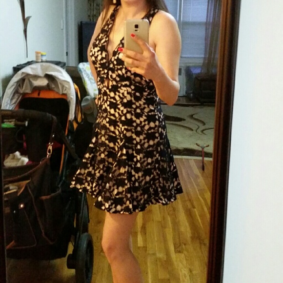 Flirty navy and beige party dress