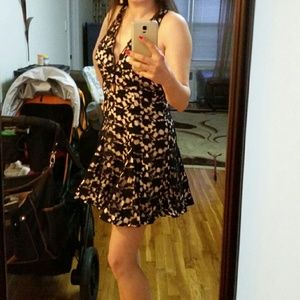 Flirty navy and beige party dress