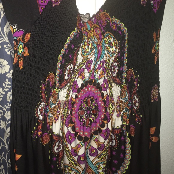 Tribal print black mini dress