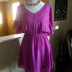 Fuschia chiffon v-neck dress