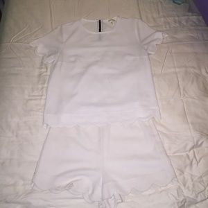 Scalloped Cream Matching Blouse and Shorts Set