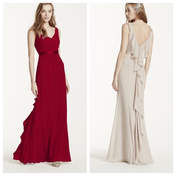 David's Bridal Dresses & Skirts - David's Bridal-Sleeveless Chiffon Dress/Ruffled Bk