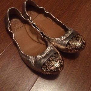 Tory Burch golden shoes