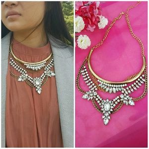 New VINTAGE GOLD TONE CHOKER RHINESTONE NECKLACE