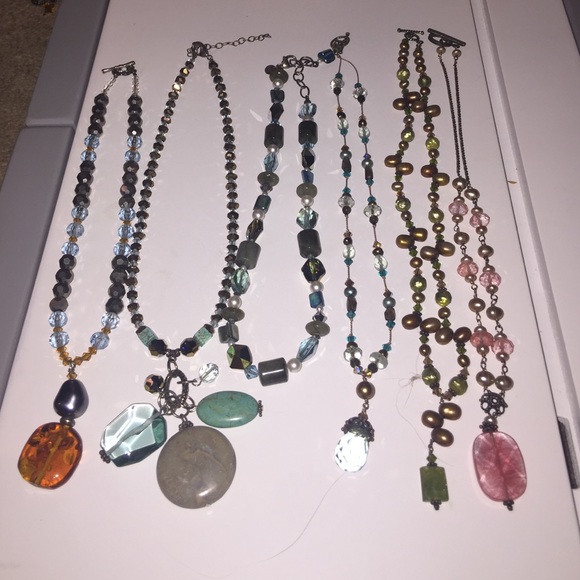 Mixed beaded and crystal necklaces