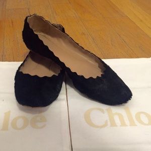 Chloe scalloped pony hair flats