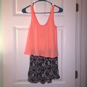 Black and Coral Romper