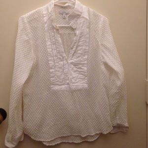 J. Crew White Swiss Dot Tuxedo Shirt