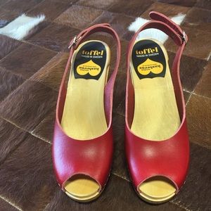 Red Peeptoe Swedish Hasbeens Clogs