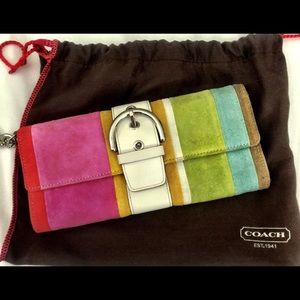 Coach Multicolor Stripe Suede Leather Wristlet