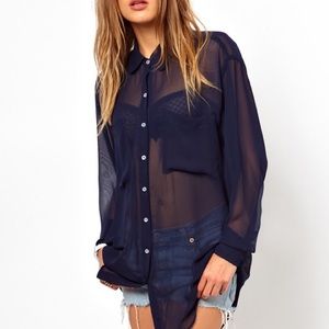 🔹american apparel🔹dark blue chiffon button-up