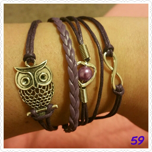 Jewelry - Infinity Owl Pearl heart leather bracelet