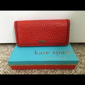 Kate Spade Red Orange Croc Embossed Wallet