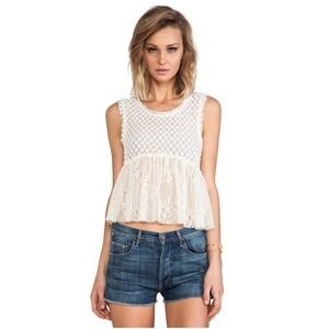 Free People Mixed Lace Trapeze Blouse