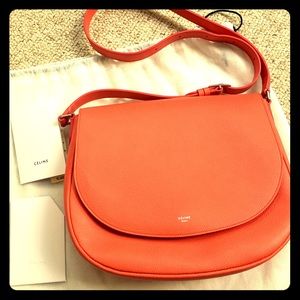 Celine Trotteur Saddle Pebbles Leather Coral Bag