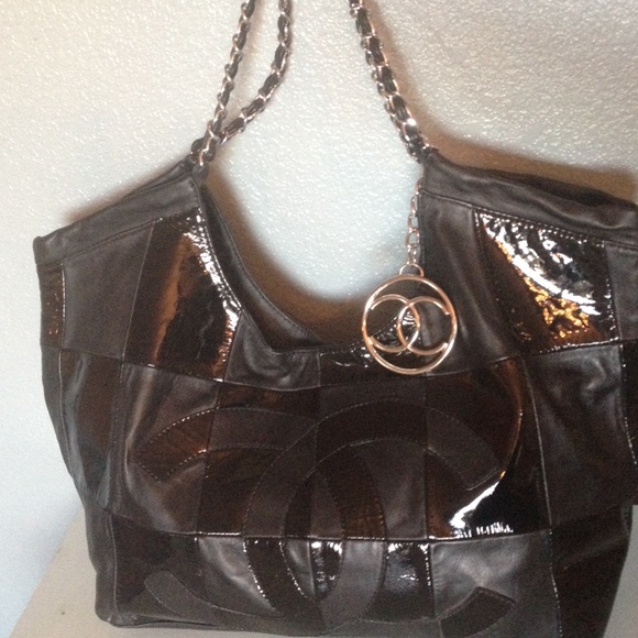 Designer Inspired Black Tote Bag Purse