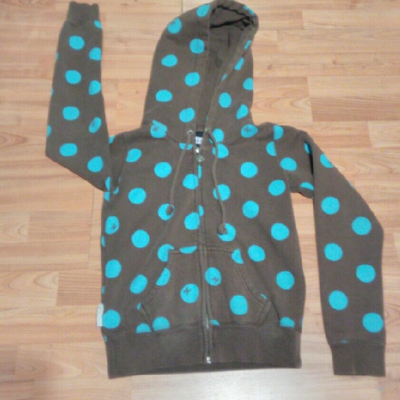 DC Brown & Light Blue Polka Dot Zip Hoodie