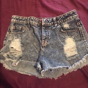 Distressed denim shorts