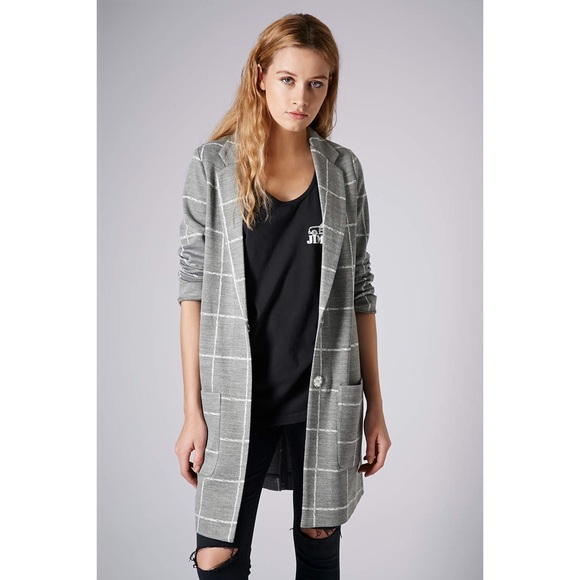 TOPSHOP Gray Check Print Jersey Coat