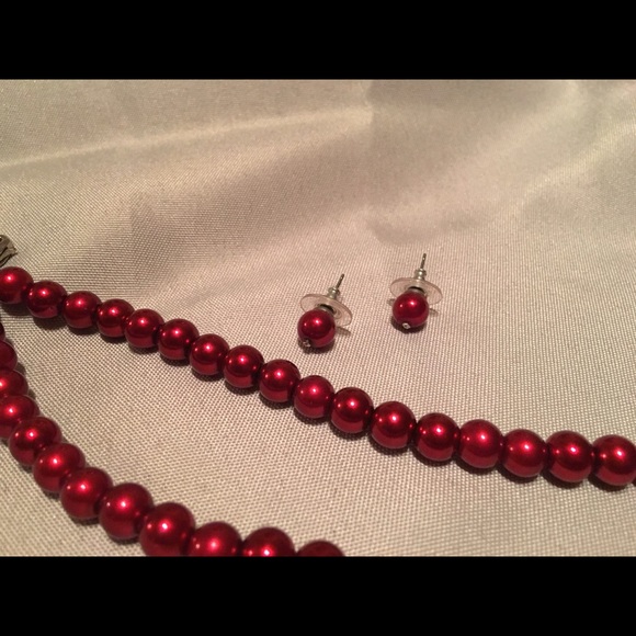 Red necklace and earrings