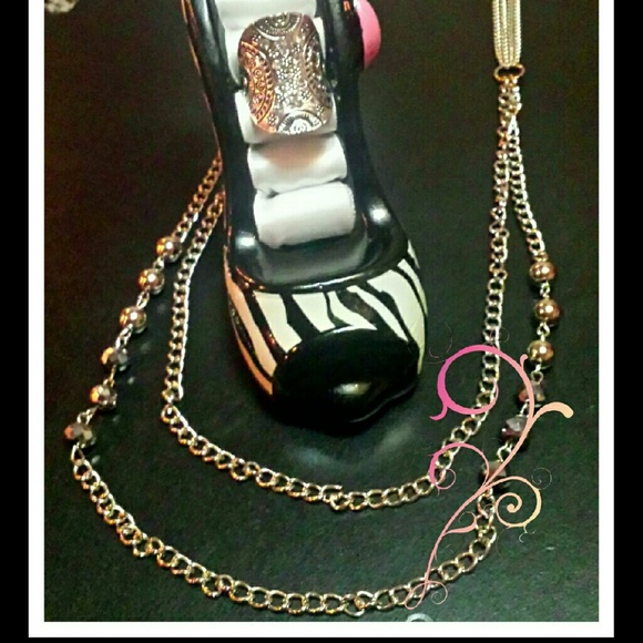Retro style ring & long silver plated necklace