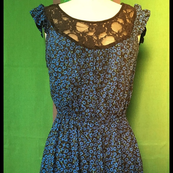 Cobalt Daisy Pattern Sleeveless Dress