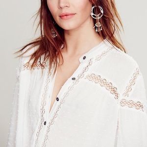 Free People Swiss Dot & Lace Buttondown