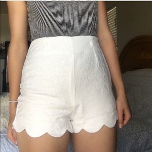 White floral high waisted shorts