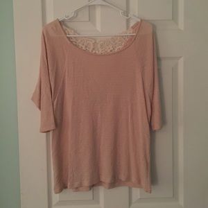 Tan and white lace blouse