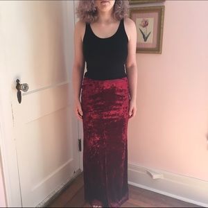 Red velvet maxi skirt