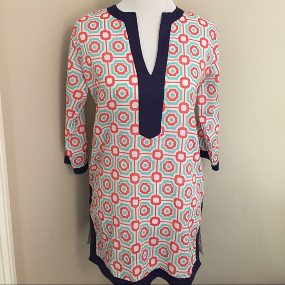 Malabar Bay Coral and Mint Green Tunic. - Picture 2 of 4