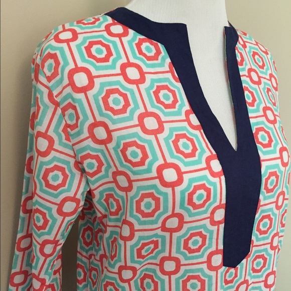 Malabar Bay Coral and Mint Green Tunic. - Picture 3 of 4