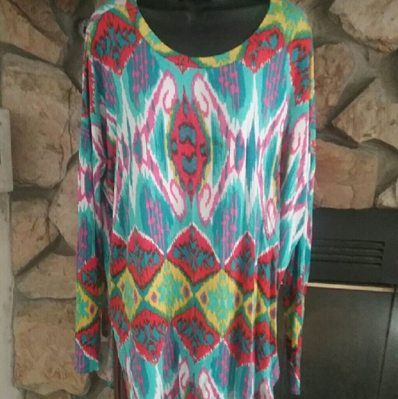 Large,  long sleeveTunic  re-posh. Bright pattern - Picture 2 of 3