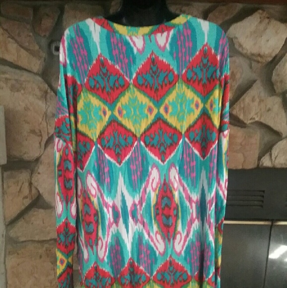 Large,  long sleeveTunic  re-posh. Bright pattern - Picture 3 of 3