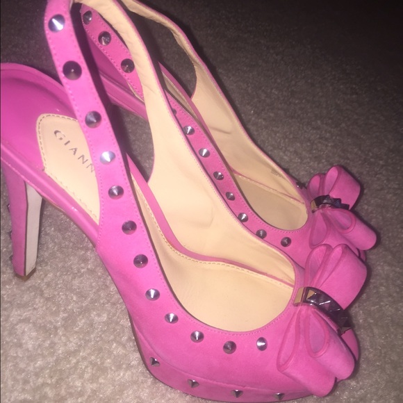 Pink high heels with bow and studs