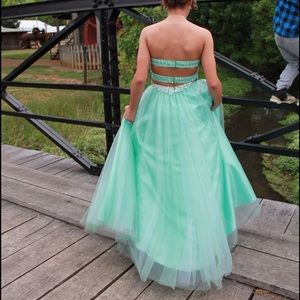 Mint strapless prom dress