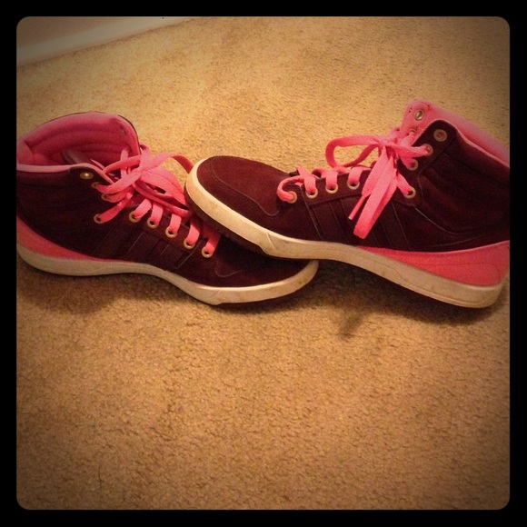 Pink adidas high top shoes