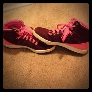 Pink adidas high top shoes