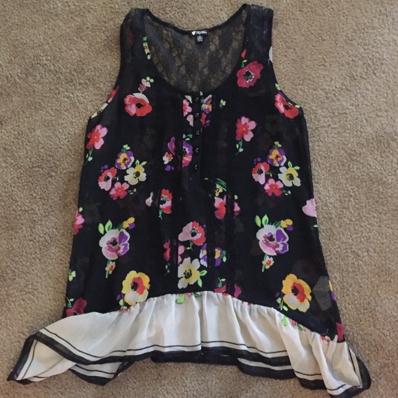Black sheer floral top