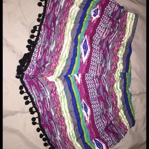 Copper key tribal print shorts with tassels