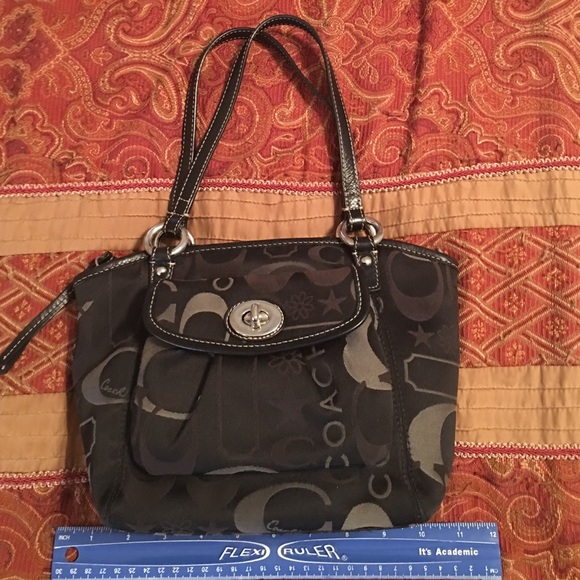 Authentic Satin Small Black/Silver Coach Purse