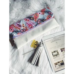 Peacock + White Vegan Leather Clutch