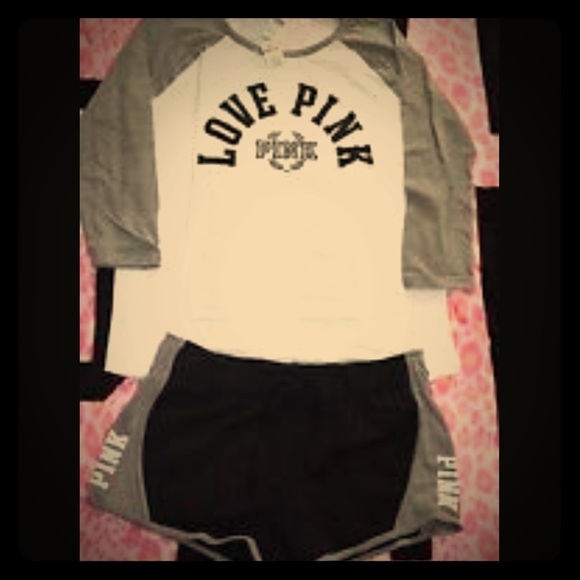 Victoria's Secret pink varsity shirt and shorts