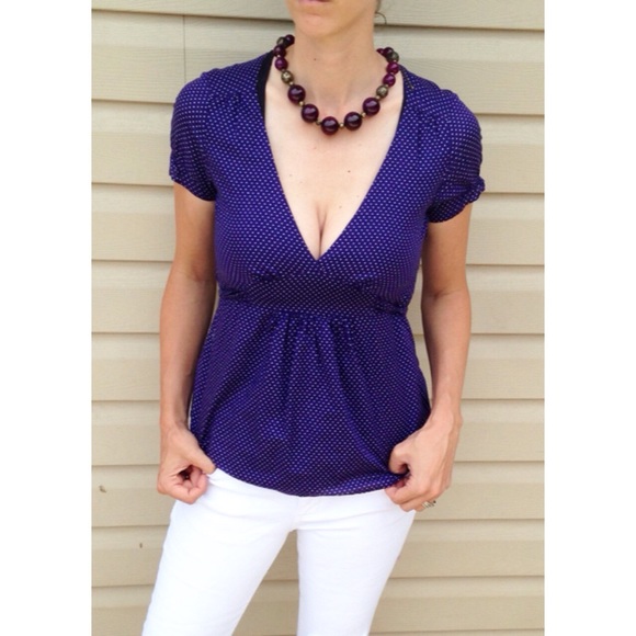 J. Crew purple top with white polka dots