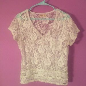 Hollister white lace tee